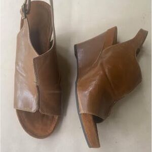 AEROSOLES Brown Leather Wedge Sandals